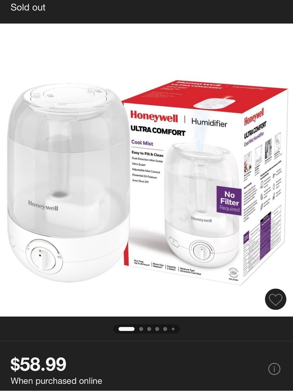 Honeywell Ultra Comfort Cool Mist Humidifier - White
